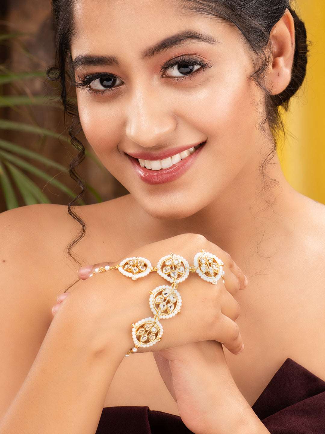 Gold Plated Kundan stidded Hathpool, zaveri pearls, sale price rs, sale price, sale gold plated, sale gold, sale, rubans, ring, regular price, priyassi jewellery, kushal's - Saraf RS Jeweller